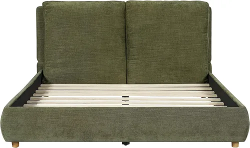 Vista 4 de Merax Cama de plataforma tapizada de tela Boucle tamaño Queen con dos cabeceras de almohada extraíbles, marco de cama de madera con patas redondas