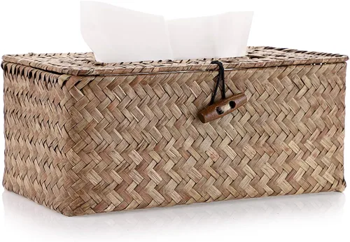 Vista 12 de Sumnacon Funda de Caja de Paños Grande Rectangular Caja de Paños de Seagrass Soporte de Caja de Paños Tejido Soporte de Paños Decorativo Funda