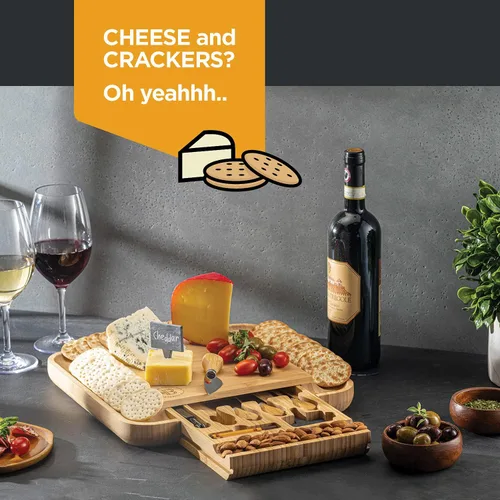 Vista 9 de Bambüsi Tablas de charcutería – Juego de tablas grandes de bambú para charcutería con cuchillos para servir, bandeja de queso, regalos