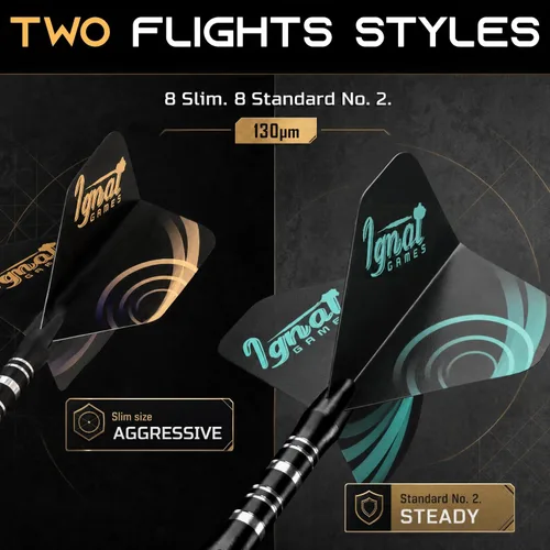 Vista 3 de Steel Tip Darts Set, Metal Tip 6 Pack, Knurled Brass Barrels, Darkborn Azul - Cristal Gótico