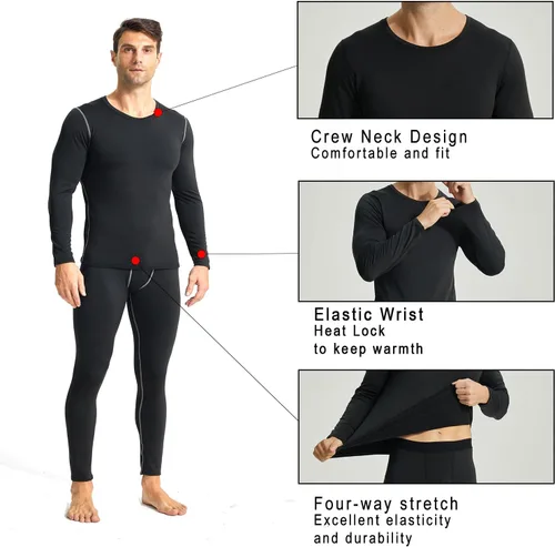 Vista 4 de YUSHOW Ropa interior térmica para hombre con forro polar largo conjunto de capa base de hockey clima frío invierno