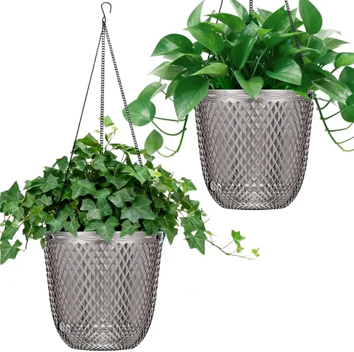Vista 13 de Paquete de 2 macetas colgantes de riego automático de 7.2 pulgadas para plantas de interior y exterior, macetas colgantes de macramé de 34 pulgadas