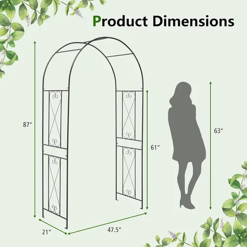 Vista 5 de Giantex Árboles de jardín enrejados, arco de jardín de metal de 7.2 pies para plantas trepadoras, rosas, arco de boda con estacas, pérgola