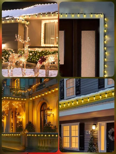 Vista 6 de Paquete de 2 luces de Navidad C9 extensibles de 66 pies, 100 LED para exteriores e interiores, impermeables, luces de hadas LED con cable verde