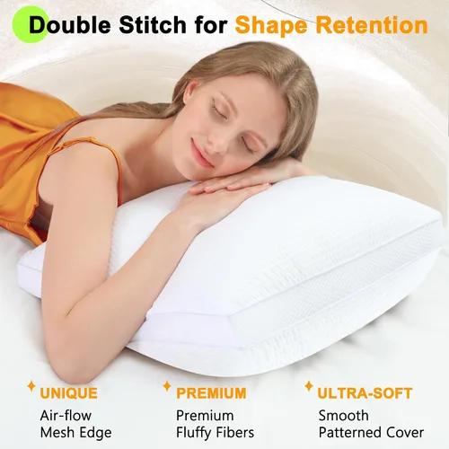Vista 4 de Juego de 2 rellenos de almohadas con malla lateral refrescante de doble filo, almohadas firmes y de apoyo para sofá, sofá o cama con relleno