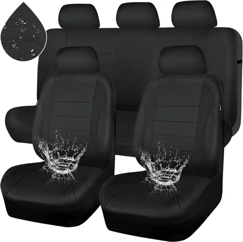 Vista 8 de Car Pass - Fundas impermeables de neopreno para asientos, juego completo negro de ajuste universal, fundas protectoras para interior de auto SUV