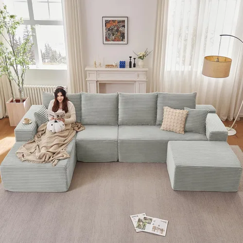 Vista 30 de Lakifun Sofá en Forma de L de 107" con Otomana, Seccional Modular Moderno Sofá Cómodo en Forma de U Nube, Asiento Profundo, Chaise Longue Cama