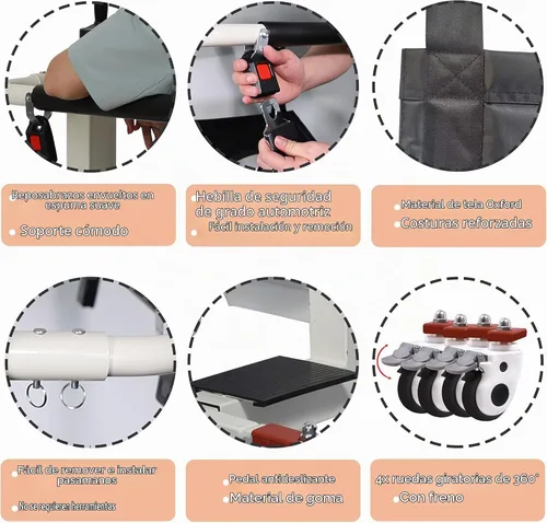 Vista 7 de Silla de transferencia elevadora para pacientes, ayuda de elevación portátil para ancianos/discapacitados, silla de transporte de cómoda de cabecera