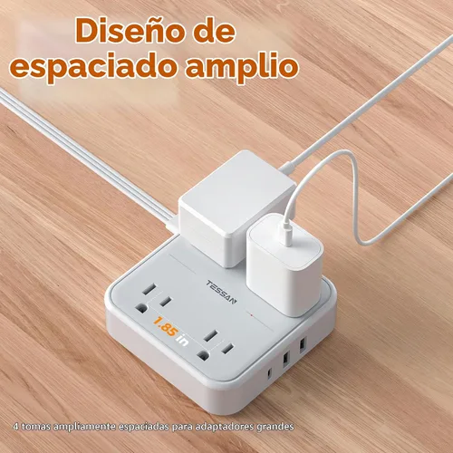 Vista 8 de TESSAN Cable de extensión plano protector de sobretensiones de 1 pie