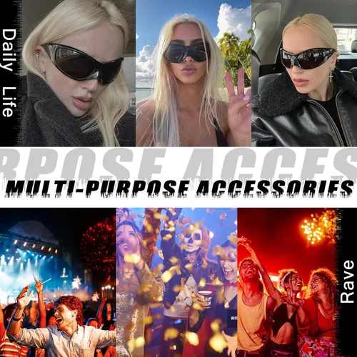 Vista 6 de VIA LEECA Gafas de sol futuristas de gran tamaño para mujeres y hombres, accesorios de estilo alienígena Y2K para fiestas