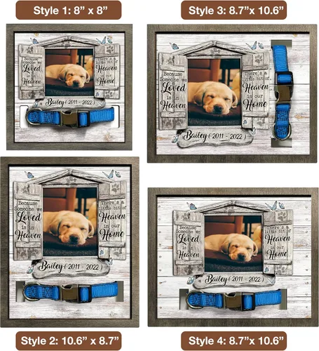 Vista 4 de Marco de madera personalizado con foto de perro con nombre para fotos, recuerdo de mascotas, con soporte para collar, regalo de recuerdo con cita