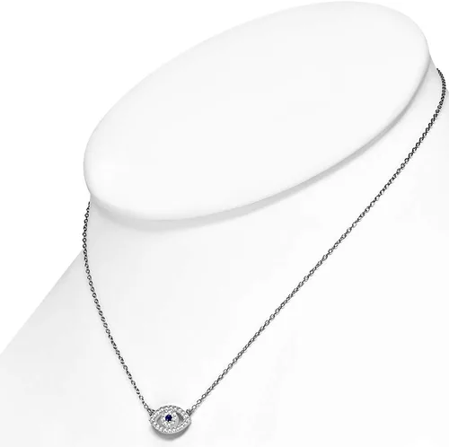 Vista 2 de Collar con colgante CZ mal de ojo azul blanco de plata de ley 925