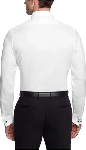Vista 2 de Calvin Klein Camisa de vestir para hombre, ajuste delgado, no elástico, con puños franceses sólidos