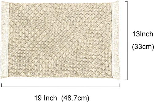 Vista 4 de Juego de 4 manteles individuales de algodón a cuadros de 19 x 13 pulgadas, manteles individuales rústicos rectangulares color beige, arpillera