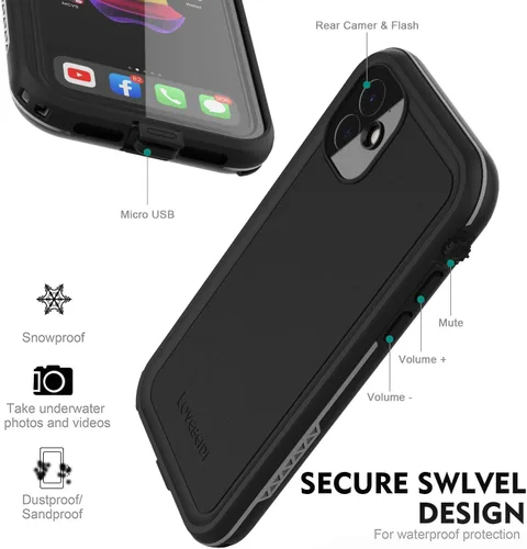 Vista 3 de funda impermeable para IPhone de 6.1 con protector de pantalla sub-acuático a prueba de golpes, cuerpo completo a prueba de polvo, funda resistente