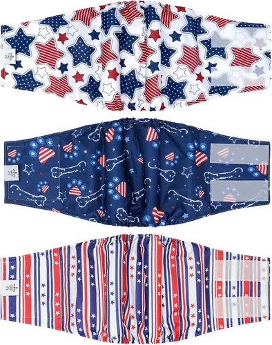Vista 13 de CuteBone - Pañales lavables para perro macho, banda abdominal, paquete de 3 unidades, color negro, modelo DM54XS