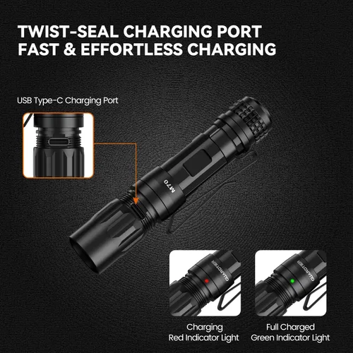 Vista 5 de Guardtier Linterna M70 EDC de 1100 lúmenes, luz de bolsillo recargable USB-C con clip, 5 modos de luz LED compacta para campamento, senderismo