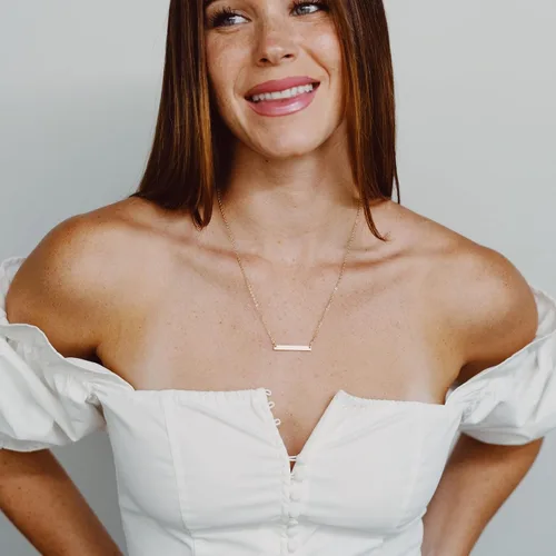 Vista 2 de Ava Riley - Collar delicado para mujer, chapado en oro real de 14 quilates, collar simple para mujer, collar simple de barra de bloqueo de perlas