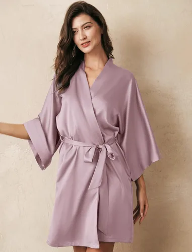 Vista 5 de AW BRIDAL - Bata estilo kimono de satén para mujer