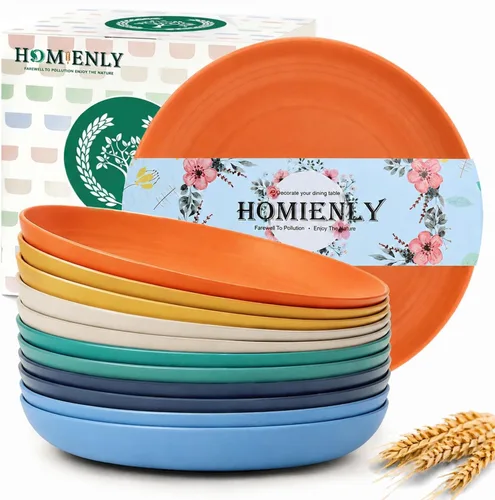 Vista 13 de Homienly Party Plates 12 PCS Wheat Straw Deep Plates 9 Inch Plastic Plates Alternative for Salad,Pizza,Hamburger,Unbreakable Kitchen Plates for