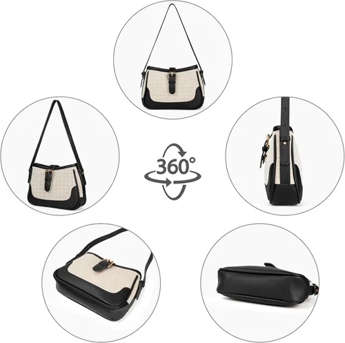 Vista 5 de MSGHER Elegante bolso cruzado de lona y PU Patchwork Bolso bandolera con correas ajustables Retro Versátil Mujer Hubo Bolsas