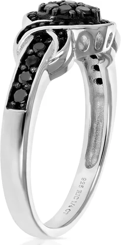 Vista 2 de Anillo de diamantes negros de 13 cttw de plata de ley 925 de compromiso redondo para novia