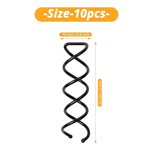 Vista 2 de Horquillas para el cabello en espiral (paquete de 10) – Diseño de sacacorchos duradero antiarañazos para peinados de moño sin esfuerzo – (negro)
