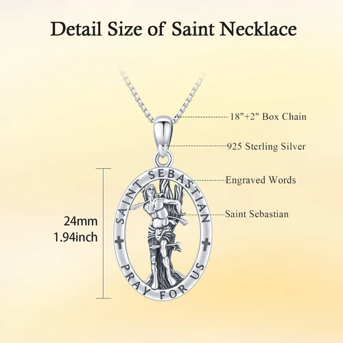 Vista 2 de Brisskaari Collar ovalado de San Sebastián con colgante de San Patriciomedallón de foto personalizadapulsera para atletas y soldados en plata de ley