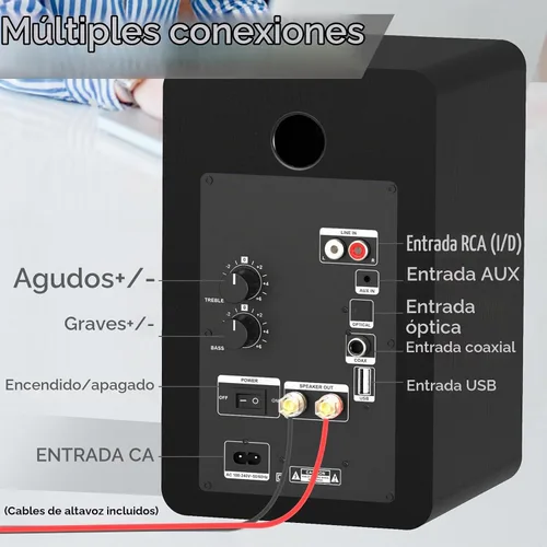 Vista 5 de LONPOO Altavoces de estantería alimentados para tocadiscos, monitores de campo cercano activos Bluetooth de 2.0 canales con tweeter de cúpula