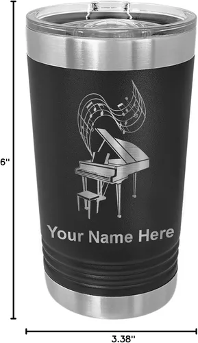 Vista 5 de LaserGram Vaso de pinta aislado al vacío de 16 onzas, piano de cola, grabado personalizado incluido (negro) Engraved Gift for Pianists, Vacuum
