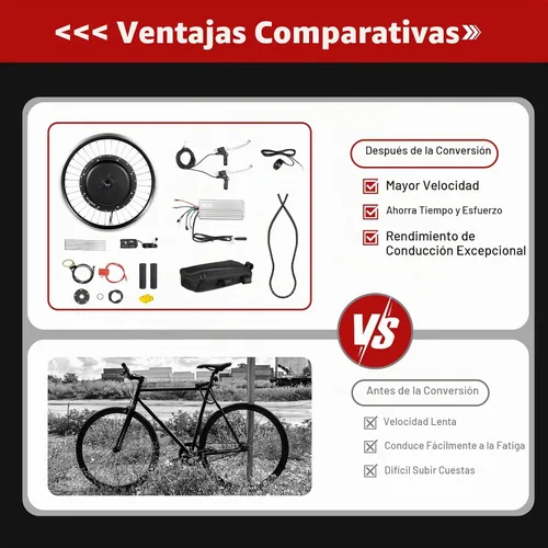 Vista 6 de Kit de conversión de bicicleta eléctrica de 1000 W 48 V con pantalla LED, cubo de rueda delantera de 20 pulgadas, impermeable, cubo de bicicleta