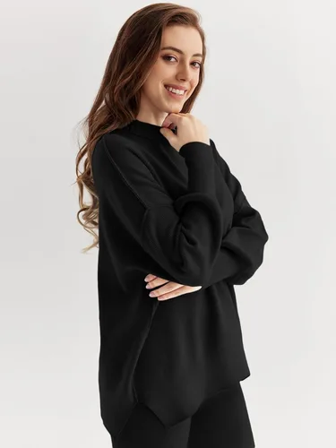 Vista 3 de LILLUSORY Conjunto de 2 piezas para mujer, sudadera de punto de gran tamaño, pantalones de pierna ancha, conjunto de descanso
