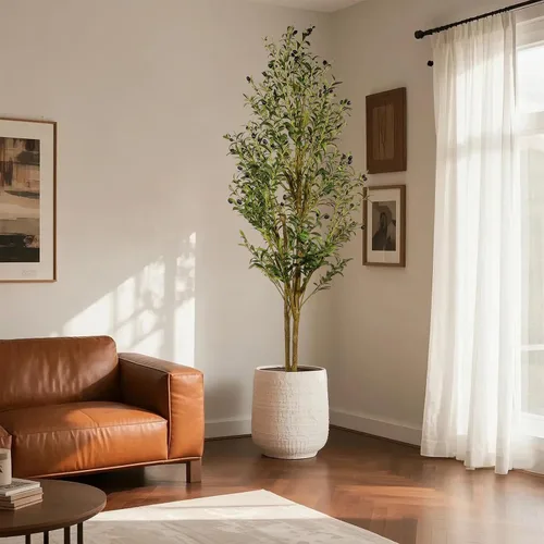 Vista 10 de Árbol de higuera artificial de hoja de violín de 5 pies de alto, planta de higuera falsa para interiores, planta de ficus iyrata falsa que incluye