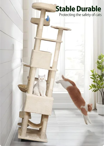 Vista 7 de Meecal Árbol de gato resistente de 79 pulgadas para gatos de interior y adulto, torre gigante alta para gatos con poste rascador, perchas grandes