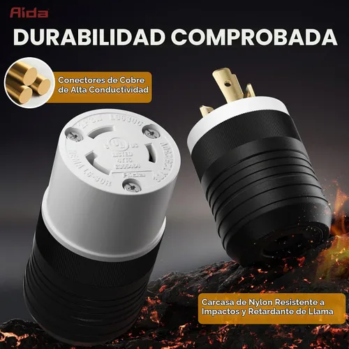 Vista 4 de AIDA NEMA L6-30P y NEMA L6-30R - Enchufe y conector de bloqueo, adaptador macho y hembra, generador de torsión, 30 amperios, 250 voltios, conexión a