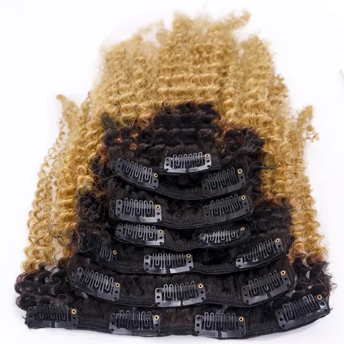 Vista 7 de Loxxy Afro rizado extensiones de clip grueso 100 % virgen Remy cabello humano 4B 4C negro natural 7 piezas con 17 clips 4.23 onzas/120 g por juego