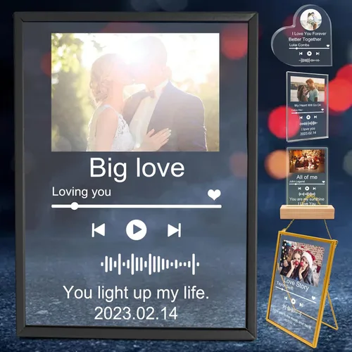 Vista 9 de Placa de canción acrílica personalizada, cubierta de álbum de fotos personalizada, código QR, regalos personalizados para niños, niñas, amigos, día