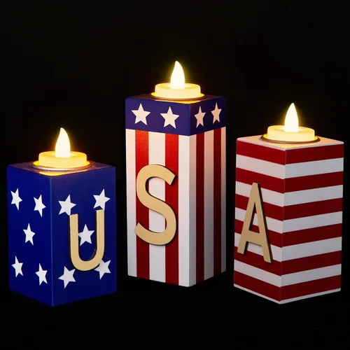Vista 9 de BlcTec Decoraciones de Halloween, 3 PIEZAS Portavelas de Madera de Halloween con Luces de Té LED y Tallado 3D, Centros de Mesa de Velas de Madera