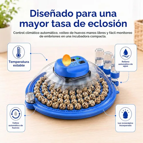 Vista 3 de Incubadora de huevos de codorniz de 100 huevos con girador automático y control de humedad