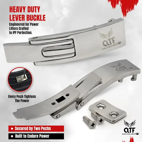Vista 4 de QTF 'S - Cinturón de palanca para levantamiento de pesas para hombres y mujeres, hecho de cuero grueso, cinturón de entrenamiento de gimnasio, ideal