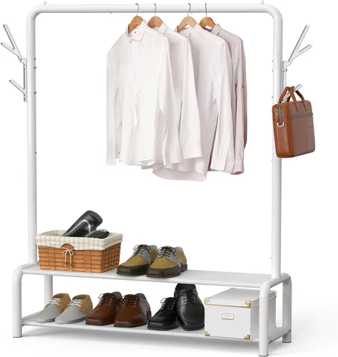 Vista 8 de Simple Houseware Perchero de Ropa Independiente de 52 Pulgadas con Estantes de Almacenamiento y Ganchos para Abrigos/Sombreros, Negro