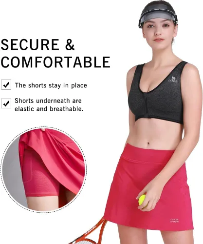 Vista 4 de Faldas de tenis para mujer, de cintura alta, atléticas, para entrenamiento, golf, con bolsillos, pantalones cortos integrados, faldas deportivas