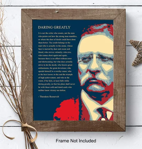 Vista 7 de Póster de Arte de Pared con Cita Inspiracional de Teddy Roosevelt - Poema Motivacional Atreverse Grandemente - Regalo para Emprendedores
