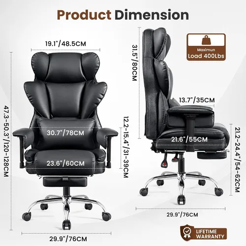 Vista 2 de BESTFAIR Silla de Oficina Grande y Alta - Silla Ejecutiva de Servicio Pesado 400 LBS con Soporte Lumbar y Reposapiés, Silla de Escritorio Ergonómica