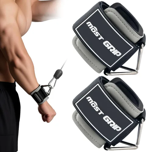 Vista 8 de Wrist Cuffs with D-Ring, Wrist Wraps for Weightlifting with Neoprene Padding, Wrist Straps for Cable Machines Negro brillante
