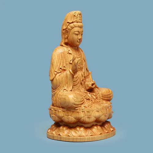 Vista 3 de Diosa de la Misericordia Guan yin Buda estatua en loto,Escultura Quan Yin para decoración de oficina en casa,Hermosa estatua de Buda Kuan Yin