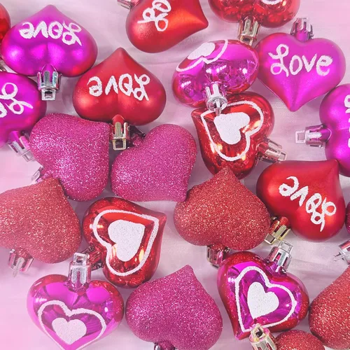 Vista 3 de Emopeak 24 adornos en forma de corazón de San Valentín, adornos románticos para el día de San Valentín, 3 estilos (brillante, brillantina), 3