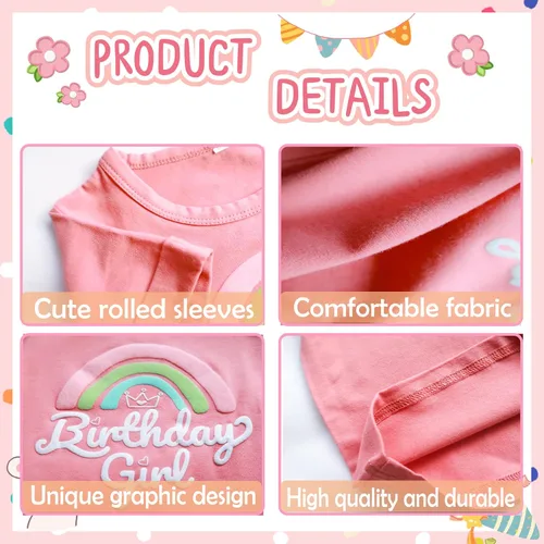 Vista 4 de Camiseta de cumpleaños para niña, diseño de arco iris, camiseta colorida para cumpleaños, primera 2, dos, 3, 4, 5