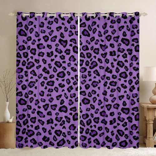 Vista 10 de Feelyou Cortinas de ventana de leopardo para decoración de dormitorio, cortina de guepardo africano, diseño de leopardo arcoíris, cortinas de Multi