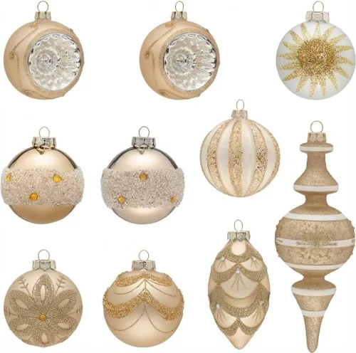 Vista 13 de Valery Madelyn Juego de adornos de Navidad de cristal, 10 quilates, oro azul, mercurio, bolas de árbol de Navidad, decoración de lujo colgante